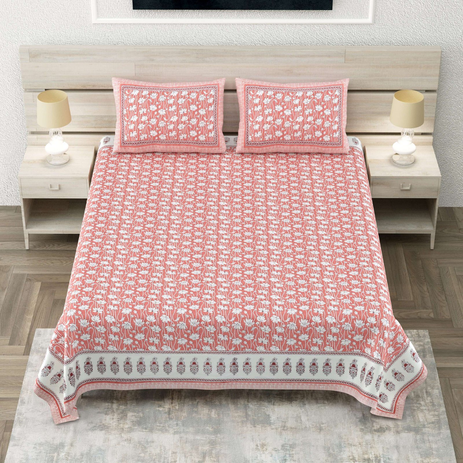 Queen Size Bed Sheet with 2 Pillow Covers | Pure Cotton