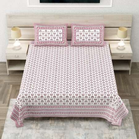 90×108 Pure Cotton Double Bed Sheet with 2 Pillow Covers