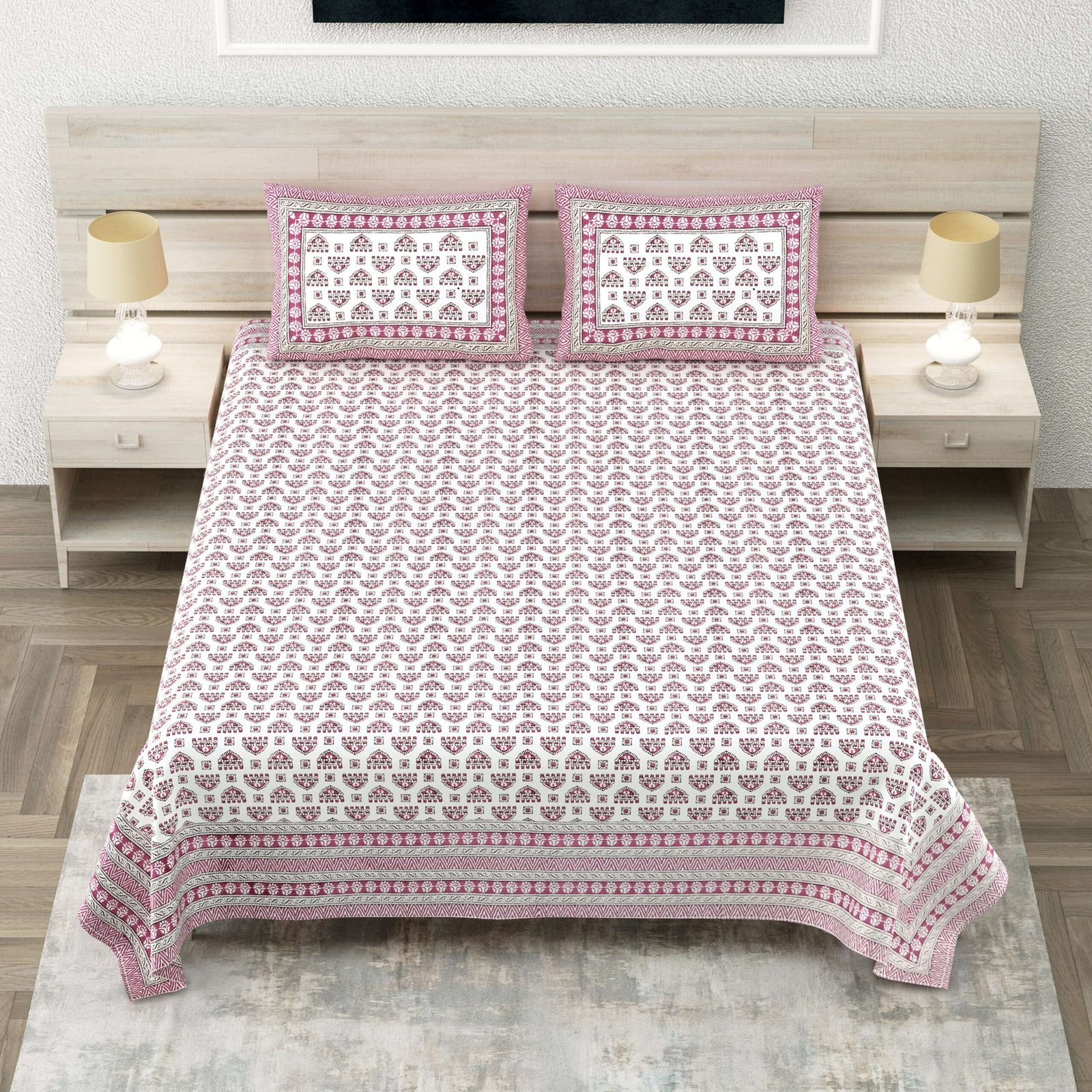90x108 Cotton Queen Bed Sheet | 2 Pillow Covers
