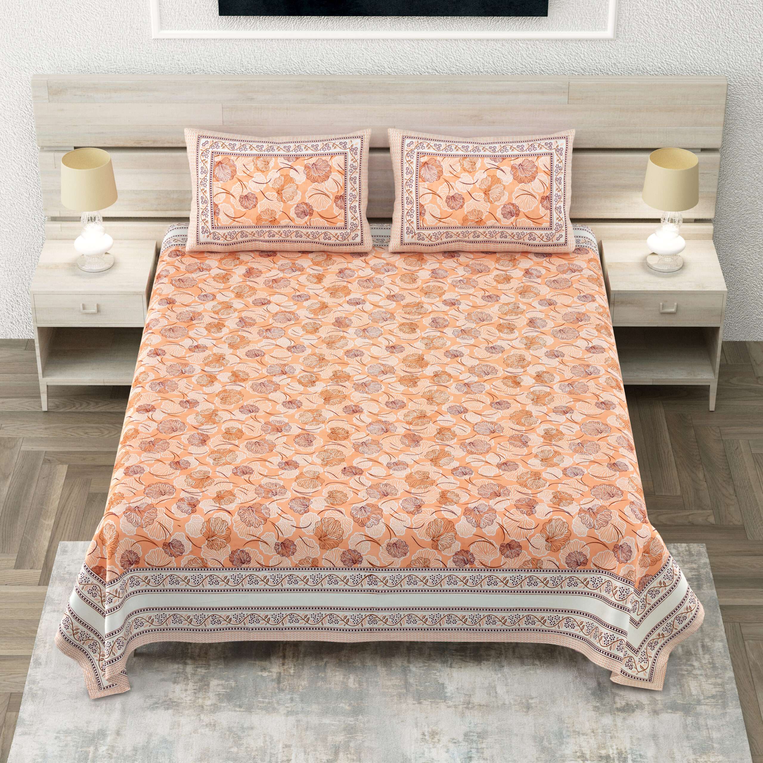 108 x108 Inches King Size Cotton Bed Sheet with 2 Pillow Covers