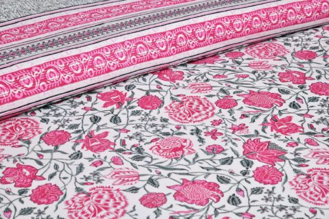 Pink Floral 100% Cotton 90x108 Inches Double Bed Sheet + 2 Pillow Covers - Image 3