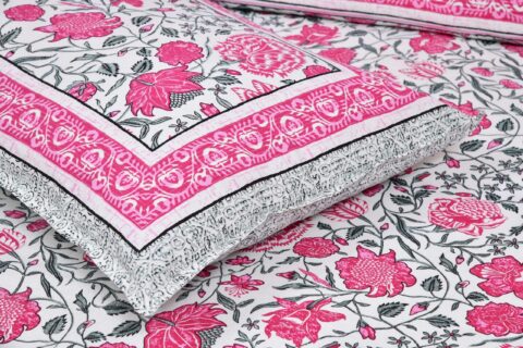 Pink Floral 100% Cotton 90x108 Inches Double Bed Sheet + 2 Pillow Covers - Image 4