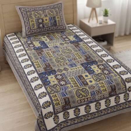 Single Bedsheet 5×7.5 Feet Pure Cotton with 1 Pillow Cover