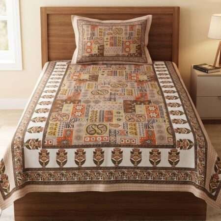 60″x90″ Cotton Single Bedsheet with 1 Pillow Cover