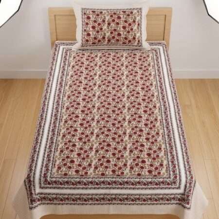 Single Bed Cotton Bedsheet | 1 Pillow Cover | Sharma Decoration