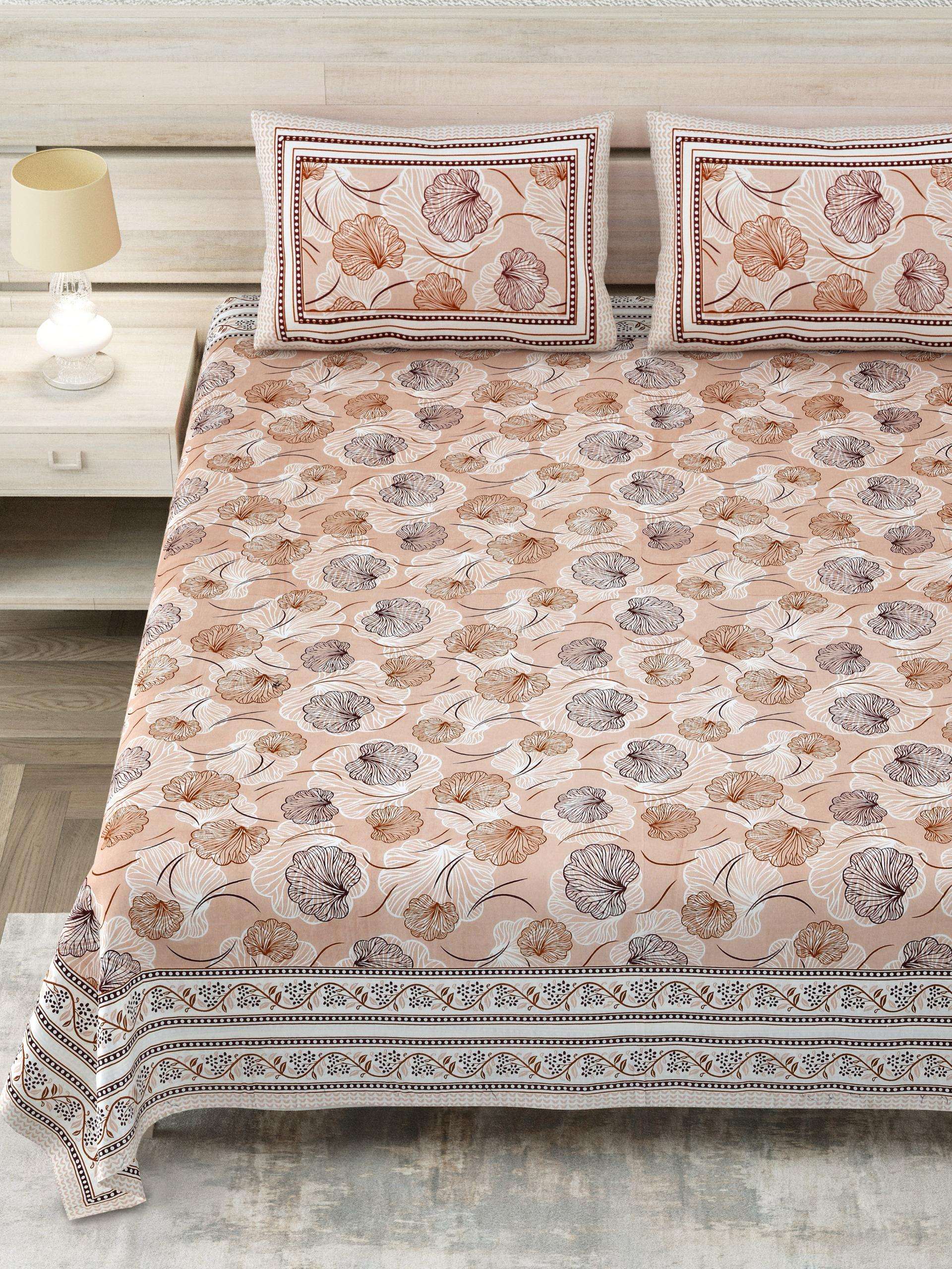 Cotton Double Bedsheet 90x108 Inches with 2 Pillow Covers