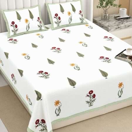 King Size 100×108 Inches Pure Cotton Bedsheet | 2 Pillow Covers