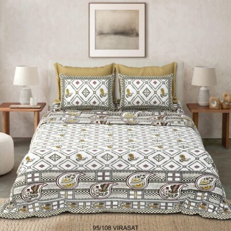 Pure Cotton Double Bed Sheet 90×108 Inches with 2 Pillow Covers