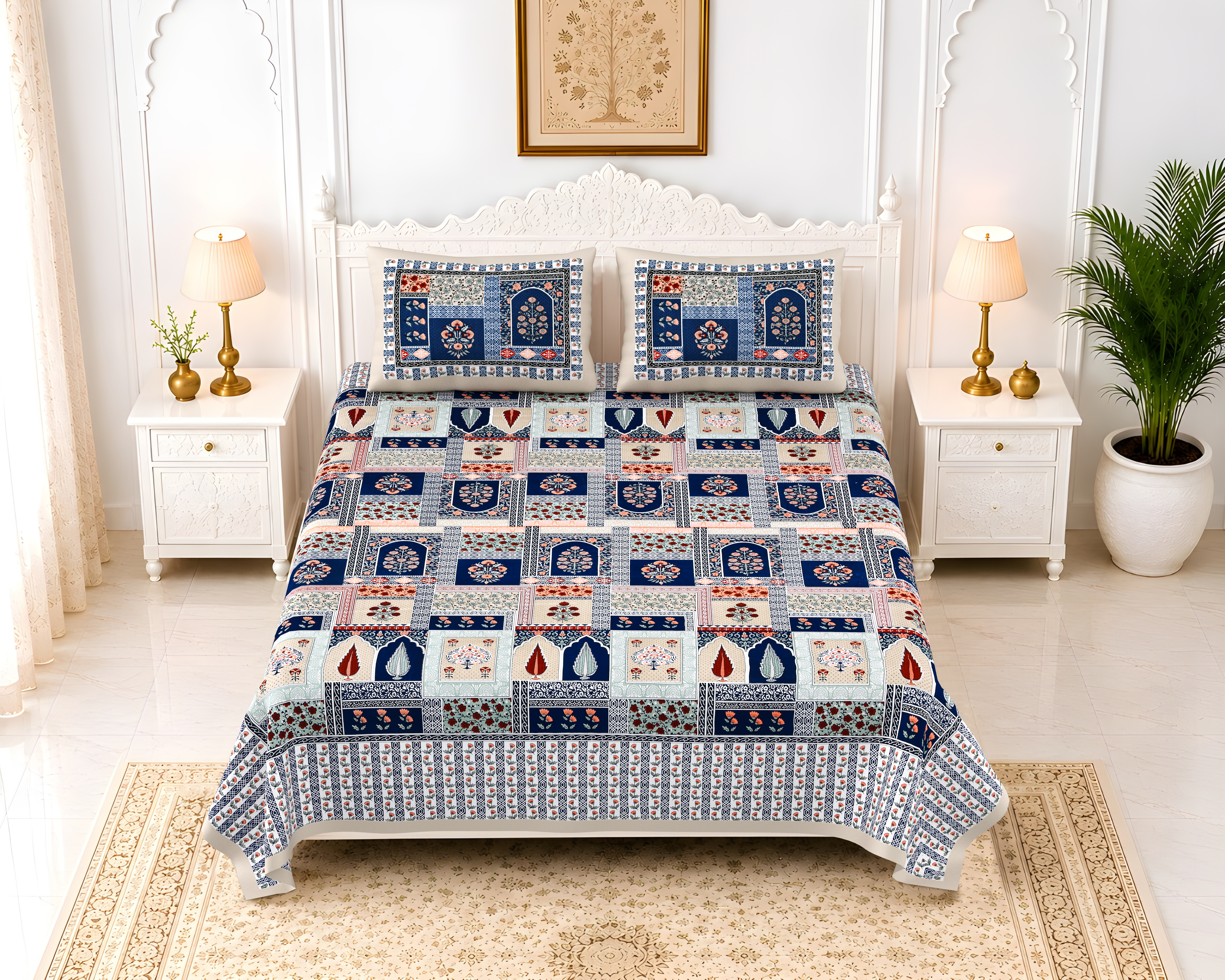 King Size 100×108 Inches Pure Cotton Bedsheet | 2 Pillow Covers