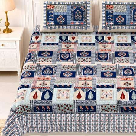 King Size 100×108 Inches Pure Cotton Bedsheet | 2 Pillow Covers