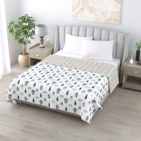 Flannel Filling Grey Leaves Double Bed 100% Cotton Dohar or Quilt in 90x100 Inches - Image 2