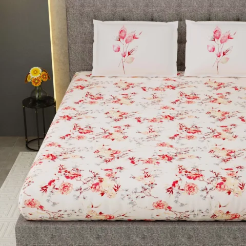 Daisy King Size 108x108 Inches Pure Cotton Bed Sheet | 2 Pillow Covers - Image 2