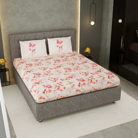 Daisy King Size 108x108 Inches Pure Cotton Bed Sheet | 2 Pillow Covers