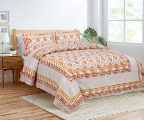 Mustard 90x108 Inches Queen Size Pure Cotton Bedsheet + 2 Pillow Covers