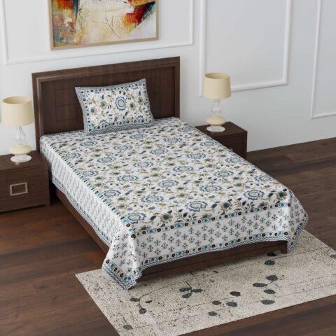 5x7.5 feet Single Bedsheet Pure Cotton Fabric | 1 Pillow Cover