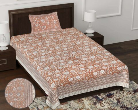 60x90 Inches Pure Cotton Single Bed Sheet for All Season + 1 Pillow Cover + Fast Colours + Cotton Bedsheet for Single Bed