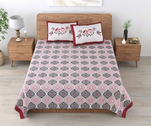 95x108 inches Double Bed Bedsheet | Pure Cotton | 2 Pillow Covers | Hawai Collection