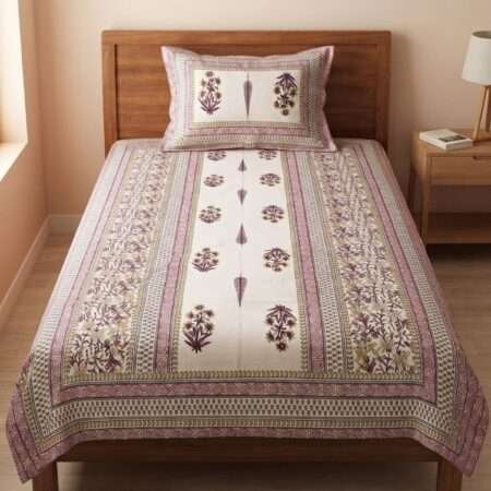 Single Bed Cotton Bedsheet with 1 Pillow Cover | 60×90 Inches