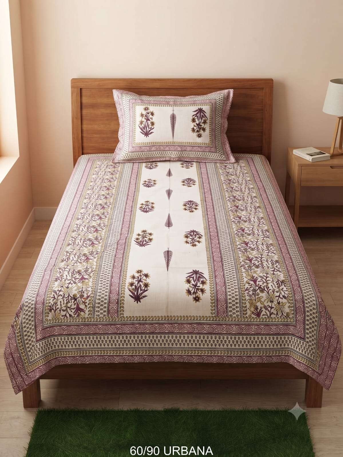 Single Bed Cotton Bedsheet with 1 Pillow Cover | 60x90 Inches