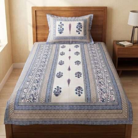 60×90 Pure Cotton Single Bed Sheet with 1 Pillow Cover
