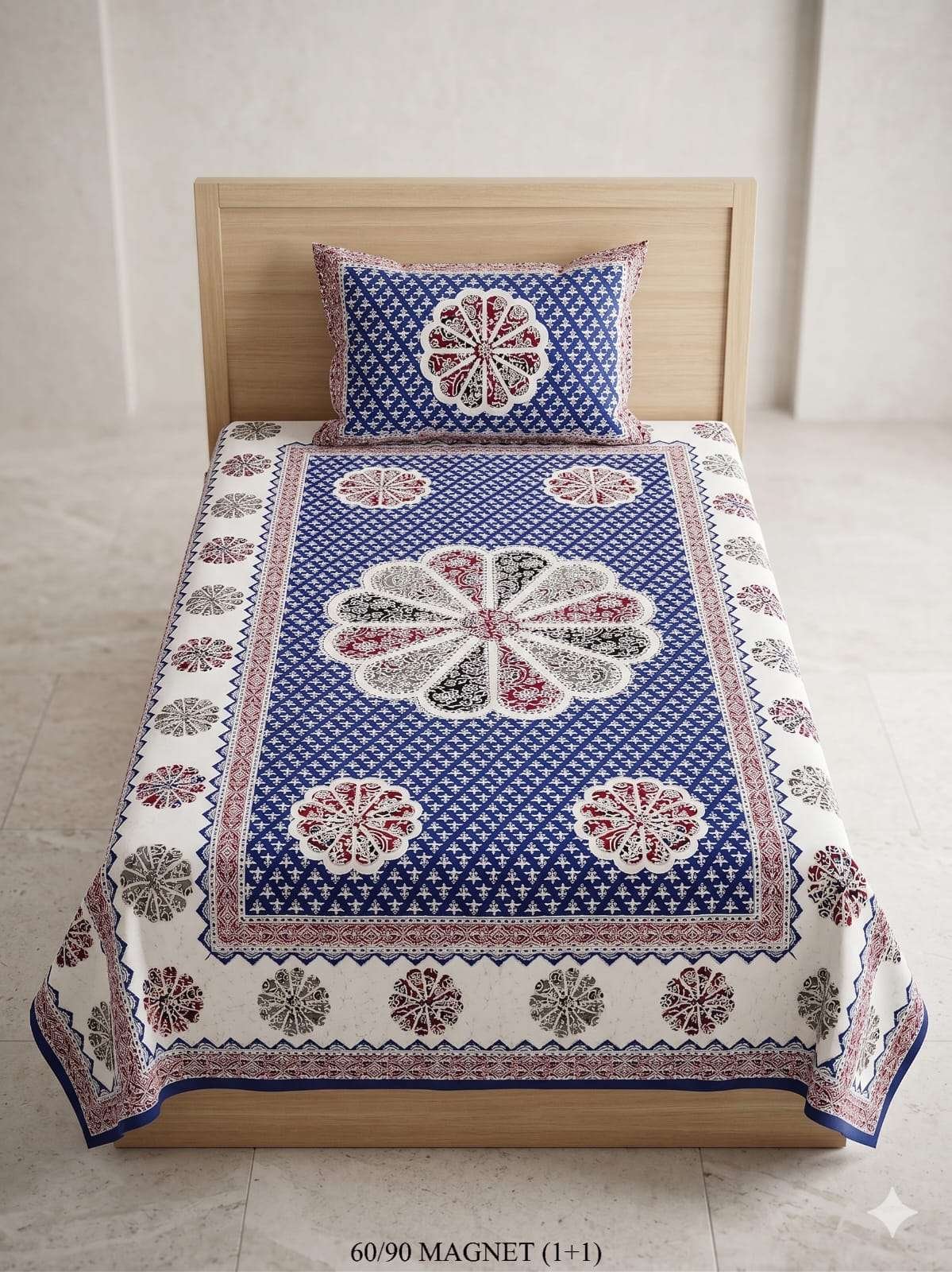 60"x90" Single Bed Cotton Bedsheet with1 Pillow Cover