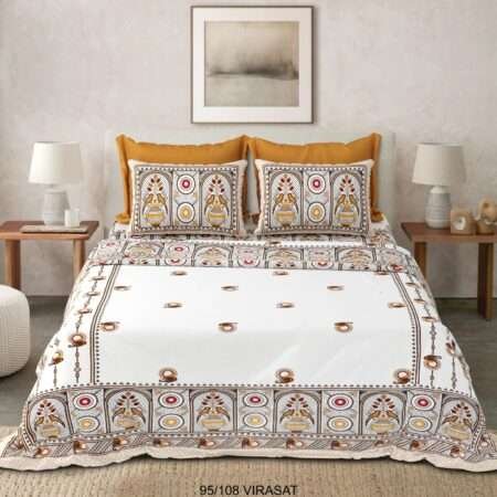 Queen Bed Sheet Cotton 90×108 with 2 Pillow Covers