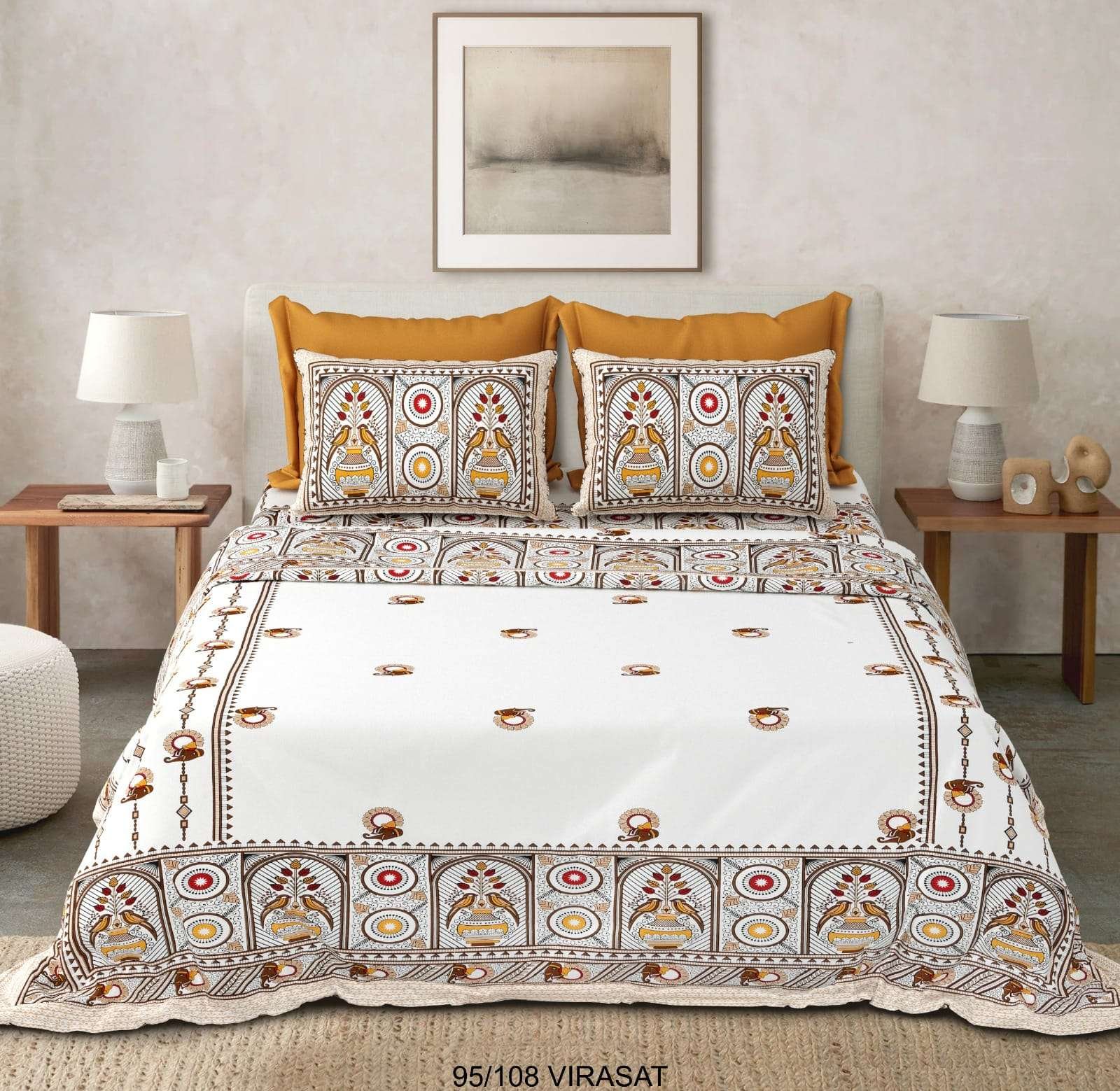 Queen Bed Sheet Cotton 90x108 with 2 Pillow Covers