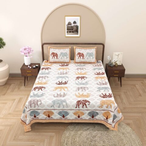 Elephant Print 90x108" Double Bed Sheet + 2 Pillow Covers