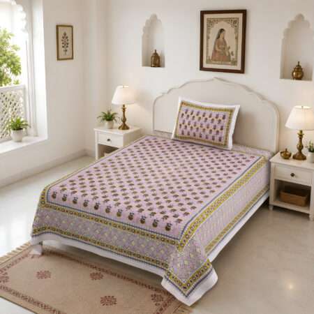 Cotton Single Bed Sheet 60″x90″ with 1 Pillow Cover | Fast Colours