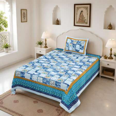 Pure Cotton 60×90 Inches Single Bed Sheet | 1 Pillow Cover
