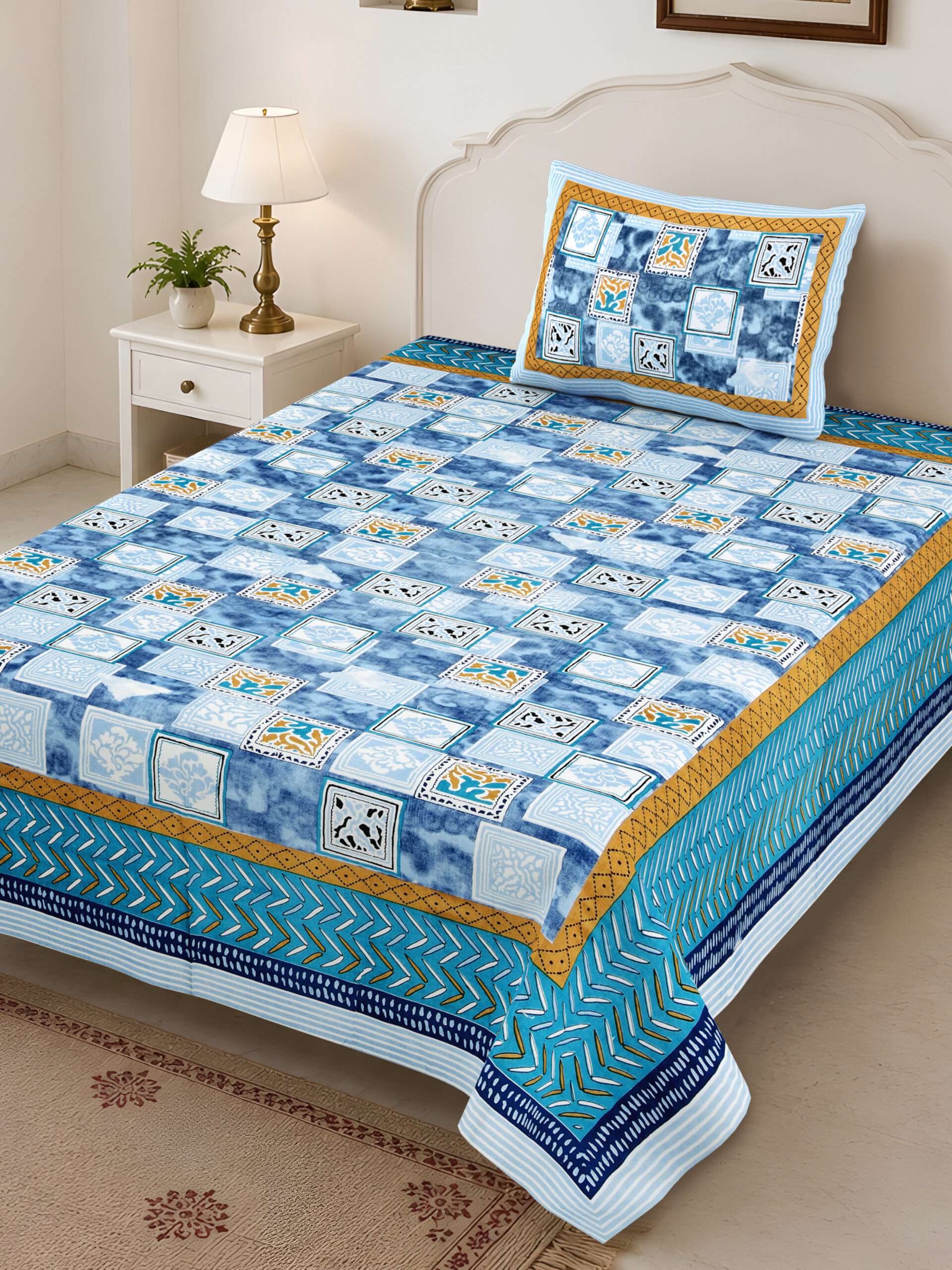 Pure Cotton 60x90 Inches Single Bed Sheet | 1 Pillow Cover - Image 10