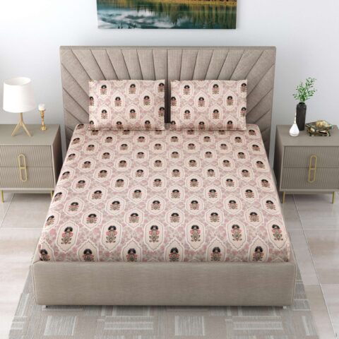 9x9 Fitted King Size Bed Sheet | 2 Pillow Covers | Glace Cotton