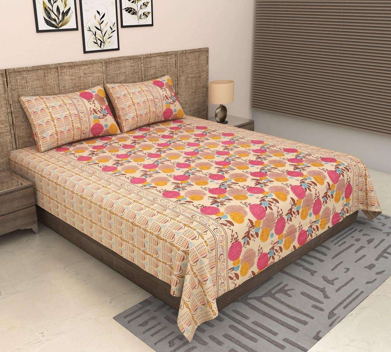 108x108 King Size Cotton Bedsheet | 2 Pillow Covers