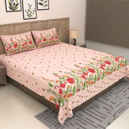 Pure Cotton 9×9 King Size Bed Sheet with 2 Pillow Covers