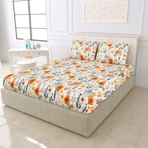 72x78x10 Inches Glace Cotton Fitted Bedsheet | King Size Bed | 2 Pillow Covers | Machine Washable - Image 4