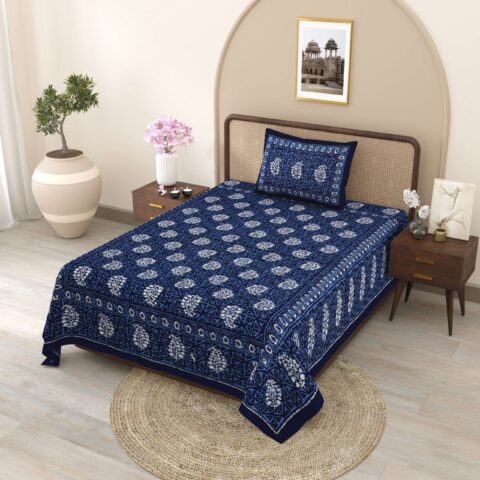 Queen Size Bed Sheet 7.5x9 Feet with 2 Pillow Covers | Fast Colours | Jaipuri Bedsheet | Dabu Collection