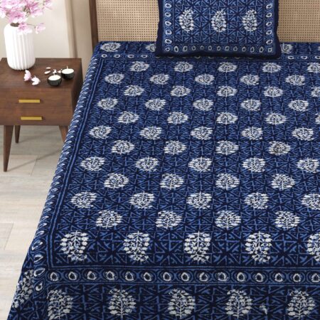 Queen Size Bed Sheet 7.5×9 Feet with 2 Pillow Covers | Fast Colours | Jaipuri Bedsheet Double