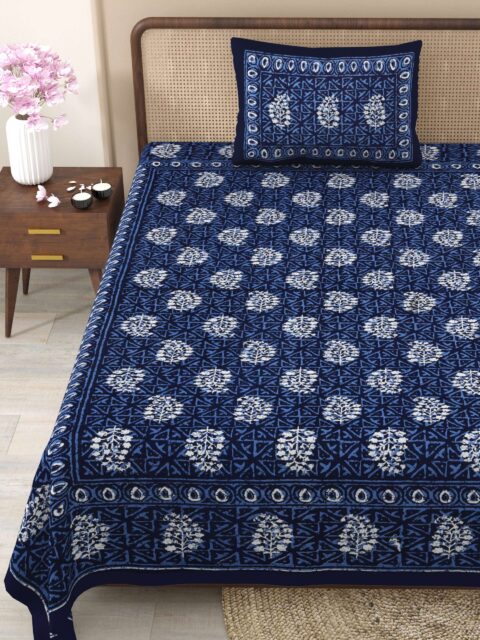 Queen Size Bed Sheet 7.5x9 Feet with 2 Pillow Covers | Fast Colours | Jaipuri Bedsheet | Dabu Collection - Image 2