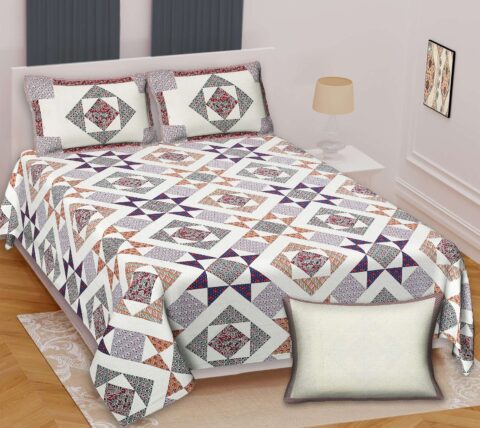 100x108 Inches Pure Cotton King Size Bed Sheet - 2 Pillow Covers