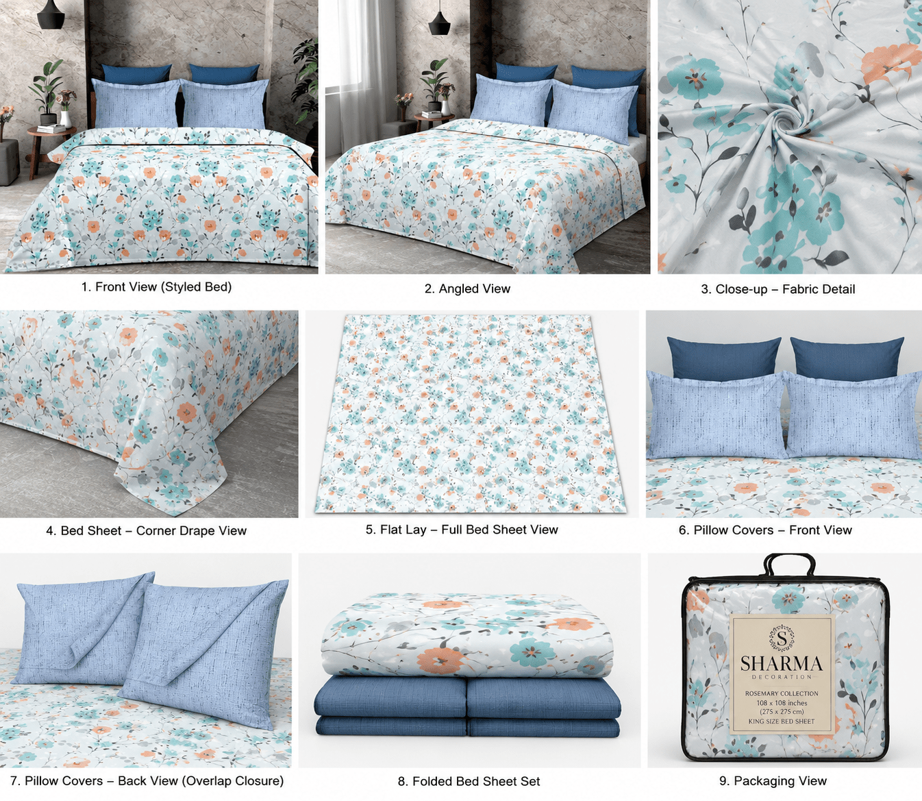 108x108 King Size Bedsheet Twill Cotton | 9 by 9 ft Cotton King Size Bedsheet - Image 2