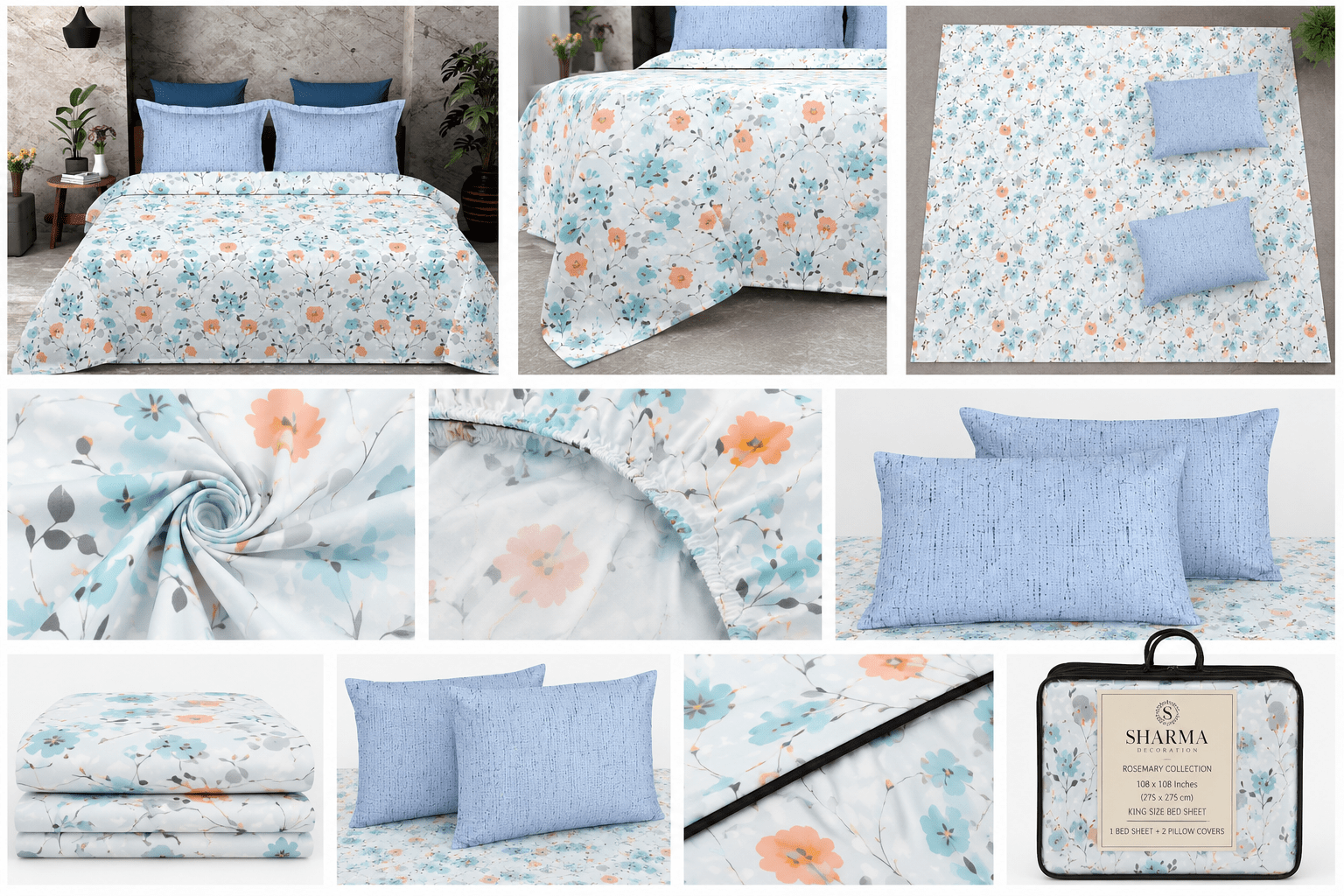 108x108 King Size Bedsheet Twill Cotton | 9 by 9 ft Cotton King Size Bedsheet - Image 3