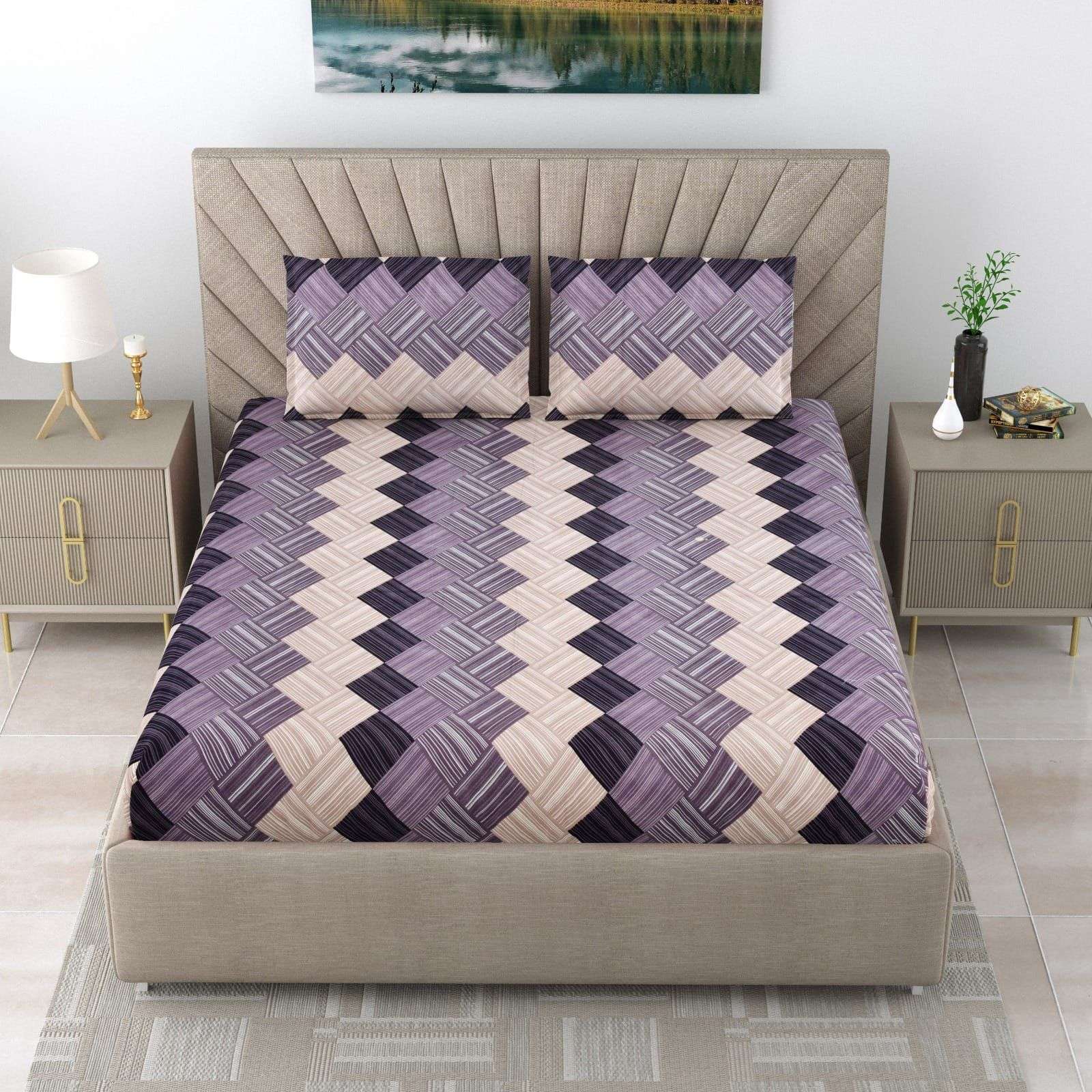 108x108 Inches Double Bed King Size Sheet with 2 Pillow Covers | Glace Cotton - Image 3