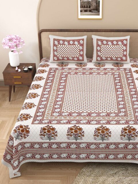 90x108" Pure Cotton Jaipuri Print Double Bedsheet | 2 Pillow Cover - Image 4