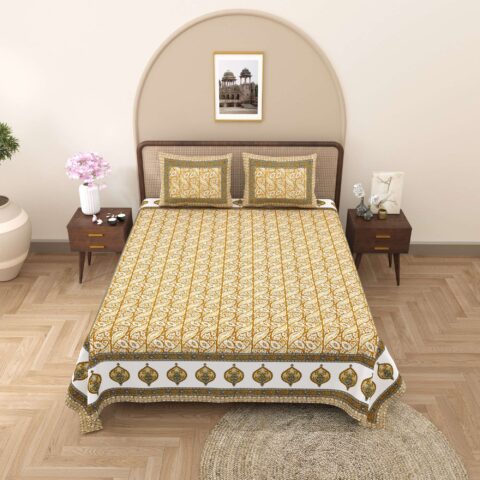 Queen Bed 7.5x9 Feet Pure Cotton Bedsheet with 2 Pillow Covers