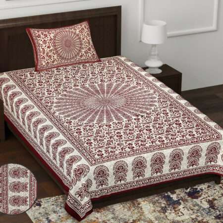 Cotton Single Bedsheet with 1 Pillow Cover | 60″x90″ (5×7.5 Ft)