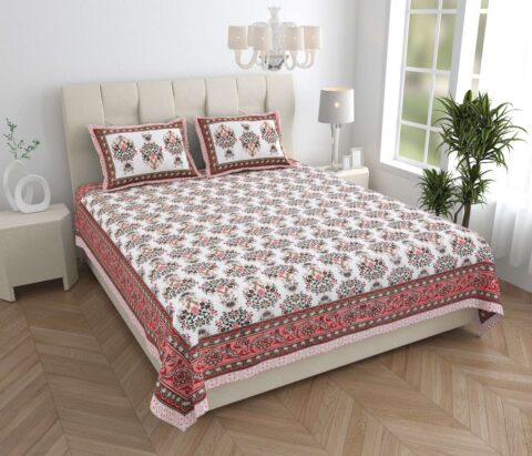 Jaipuri Cotton Floral Bedsheet Double Bed + 2 Pillow Covers