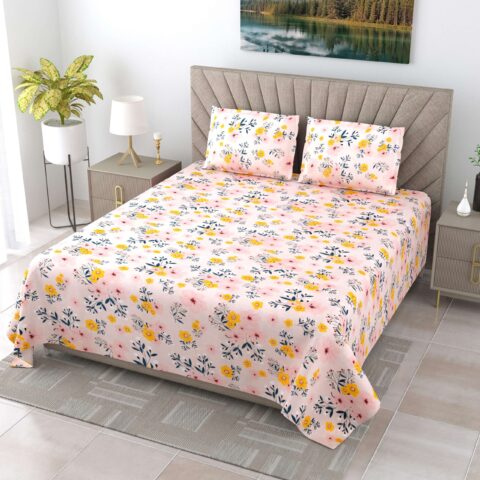 9 by 9 feet Glace Cotton King Size Bedsheet + 2 Pillow Covers - Image 2