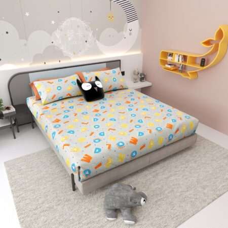 100×108 Kids Cotton King Size Bed Sheet with 2 Pillow Covers