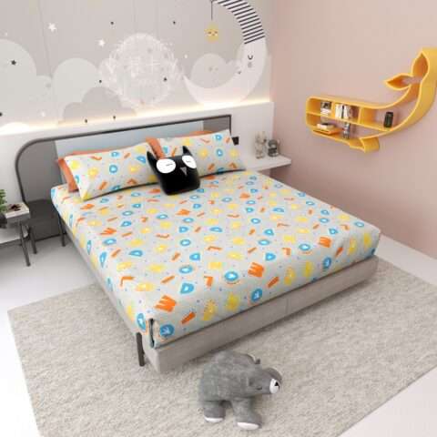 100x108 Kids Cotton King Size Bed Sheet with 2 Pillow Covers