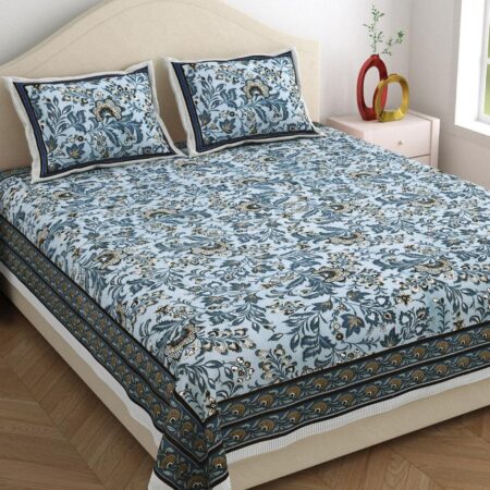 Queen Size Bed Sheet with 2 Pillow Covers | Fast Colours | Jaipuri Double Bedsheet